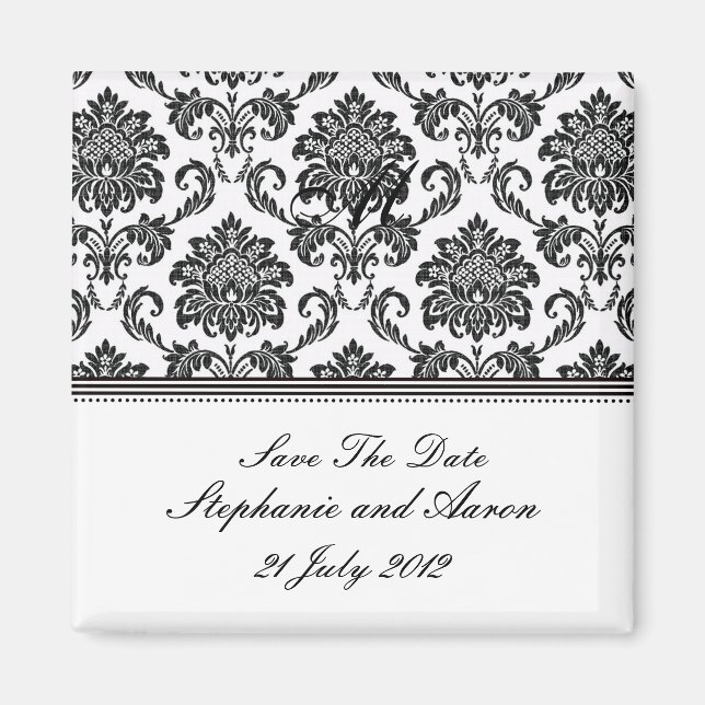 Black and White Damask Save The Date Magnet (Front)