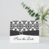 Black and White Damask Save the Date Postcard (Standing Front)