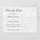 Black and White Damask Save the Date Postcard (Back)