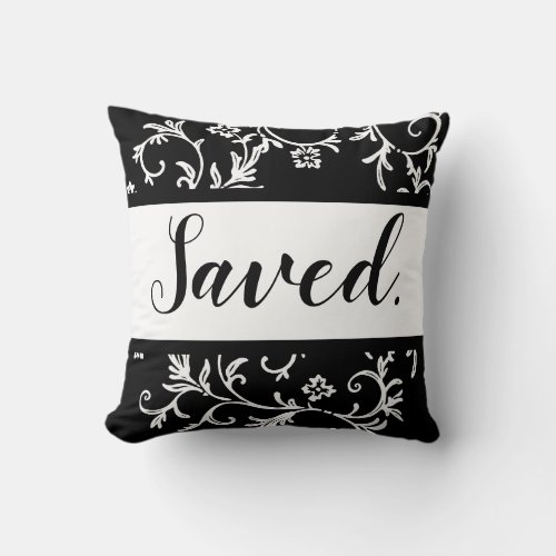 Black and White Damask Saved Christian Throw Pillow