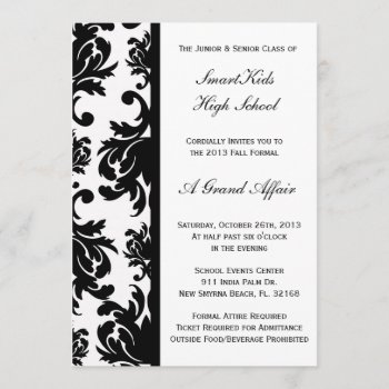 Black And White Damask School Prom Or Formal Invitation by ForeverAndEverAfter at Zazzle
