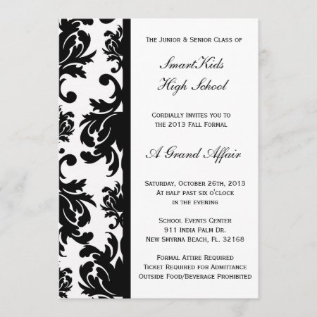 Black And White Damask School Prom Or Formal Invitation