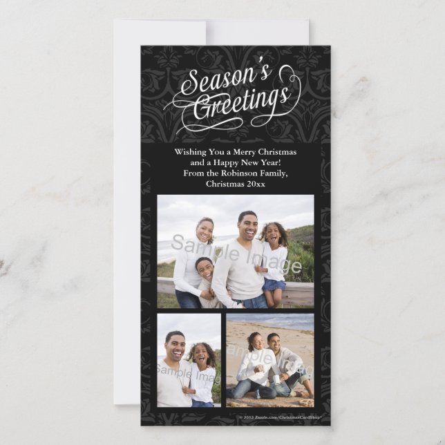Black and White Damask Season's Greetings Holiday Card (Front)