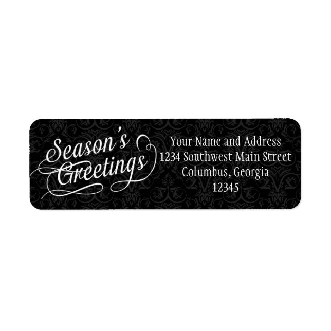 Black and White Damask Season's Greetings Label (Front)
