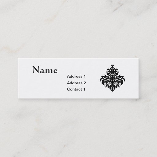 Customizable Black and White Damask Skinny Business Card
