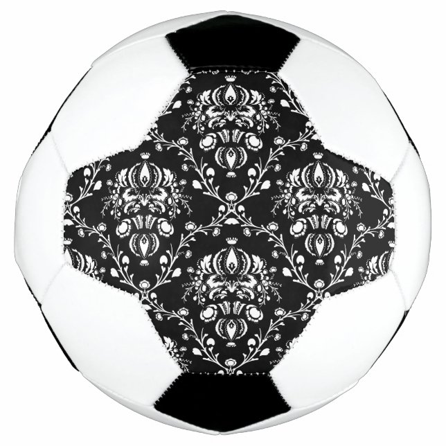 Black and White Damask Soccer Ball (Front)