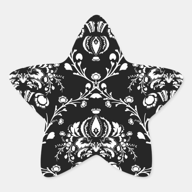 Black and White Damask Star Sticker (Front)