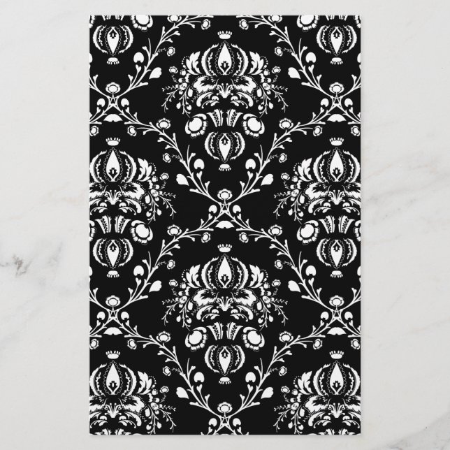 Black and White Damask Stationery (Front)