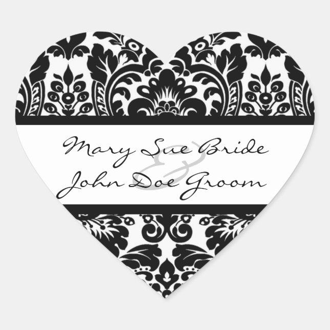 Black and White Damask Stickers for Invitations (Front)
