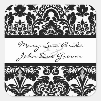 Black And White Damask Stickers For Invitations by natureprints at Zazzle