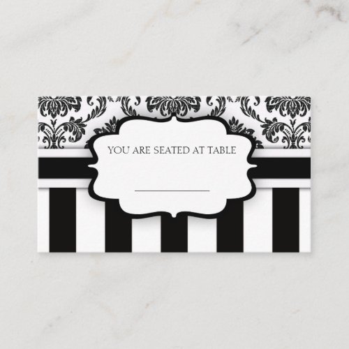 Black and White Damask Striped Wedding Placecards Business Cards