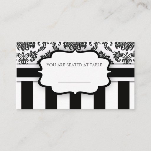 Customizable Black and White Damask Striped Wedding Placecards Business Cards