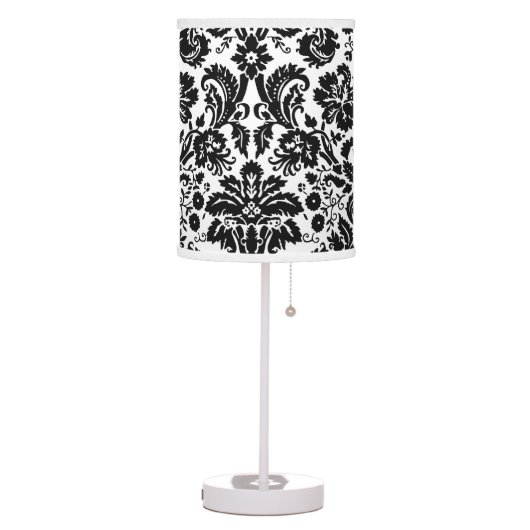 Black and White Damask Table Lamp (Left)