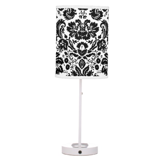 Black and White Damask Table Lamp (Back)