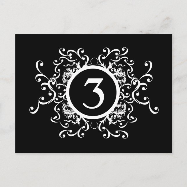 Black and White Damask Table Number (Front)