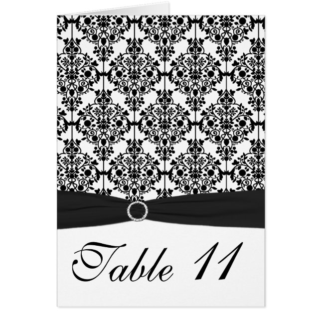 Black and White Damask Table Number Card (Front)