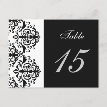 black and white damask table number cards