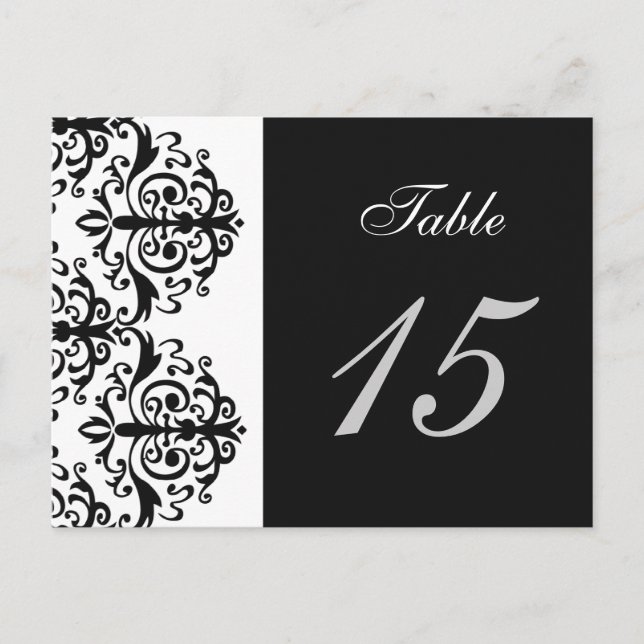 black and white damask table number cards (Front)