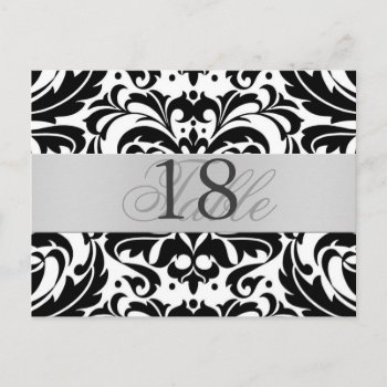 Black And White Damask Table Number Postcard by theedgeweddings at Zazzle