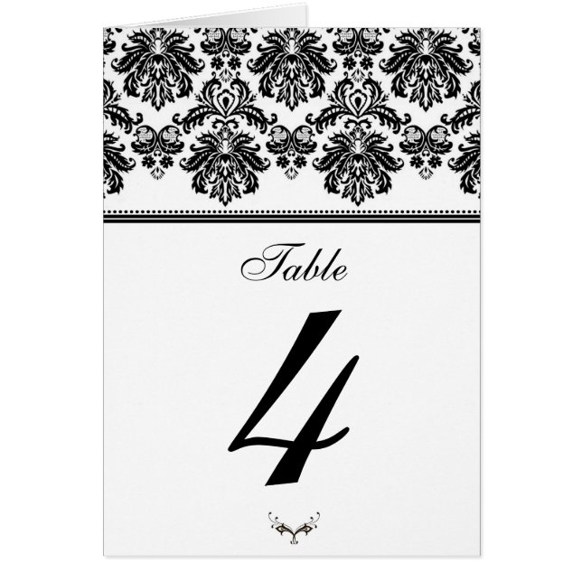 Black and White Damask Table Seating Number Cards (Front)