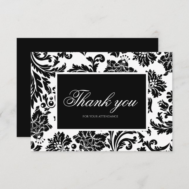 Black and white damask thank you card (Front/Back)