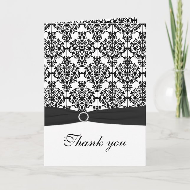 Black and White Damask Thank You Card (Front)