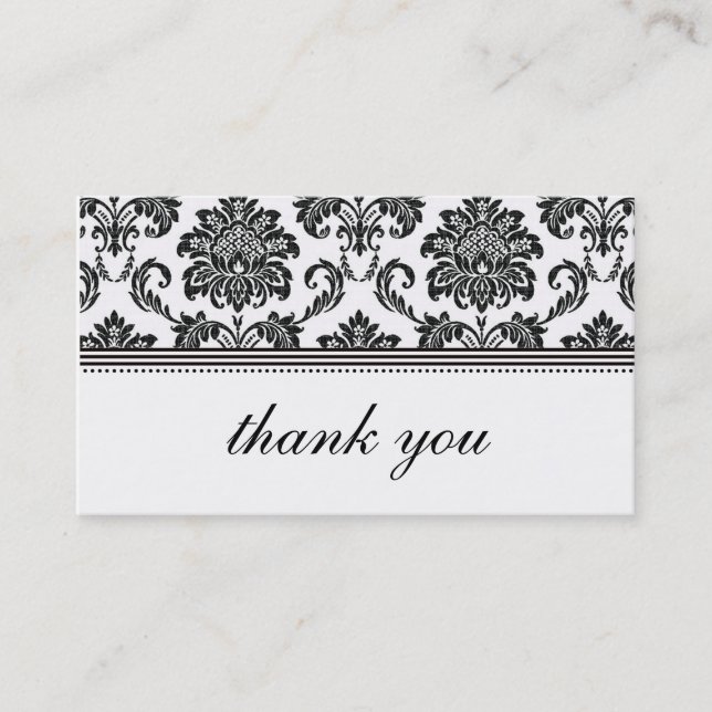Black and White Damask Thank You Card (Front)