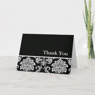 Black and White Damask Thank You Card