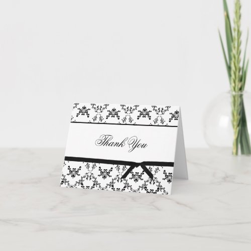 Black and White Damask Thank You Card