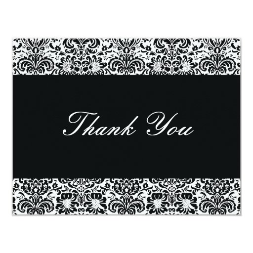 Black and White Damask Thank You Note Card | Zazzle