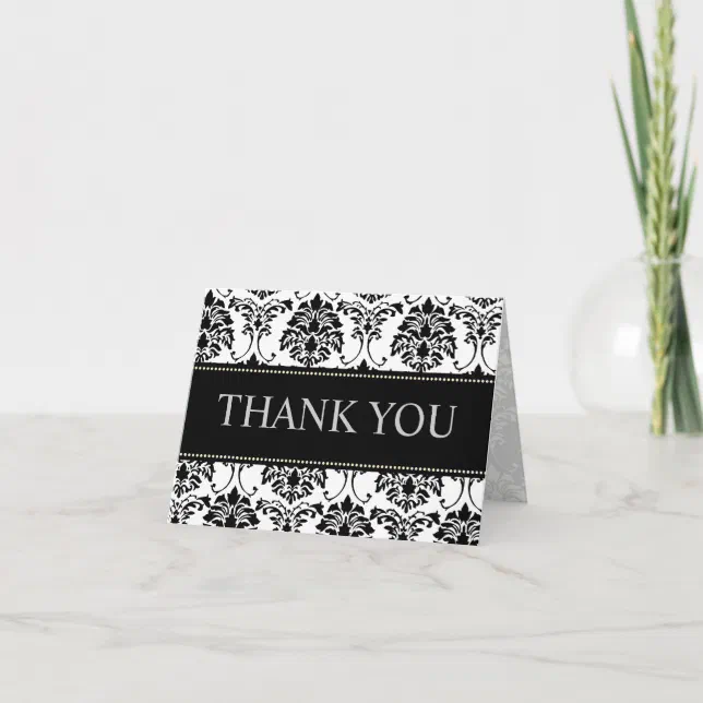 Black and White Damask Thank You Note Cards | Zazzle