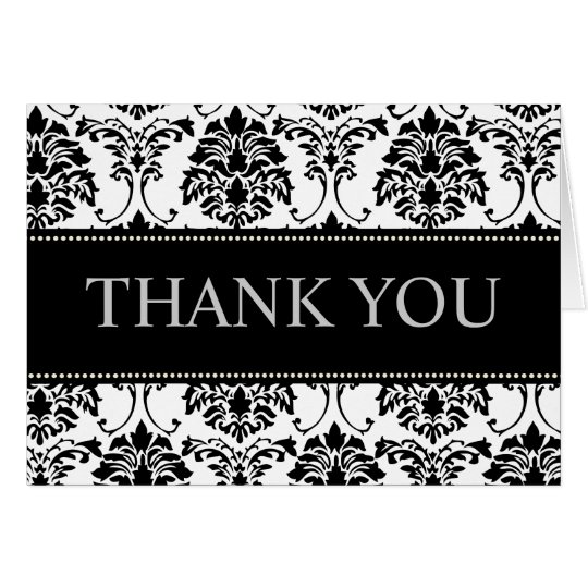 Black and White Damask Thank You Note Cards | Zazzle