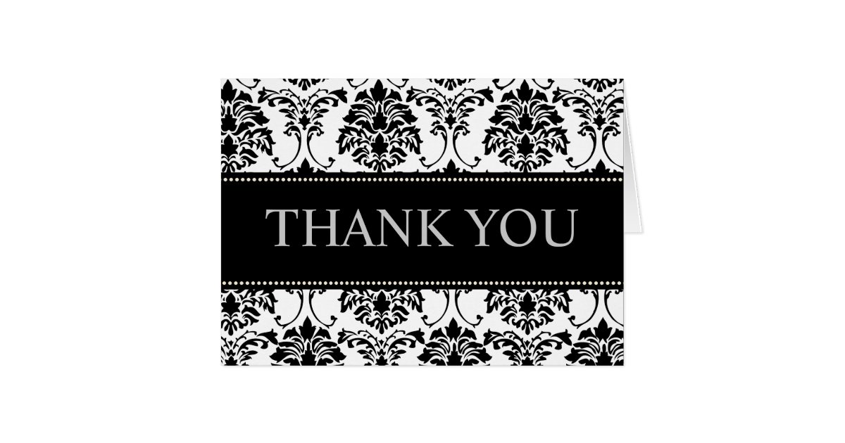 Black and White Damask Thank You Note Cards | Zazzle