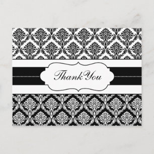"black and white" damask ThankYou Cards