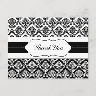 "black and white" damask ThankYou Cards