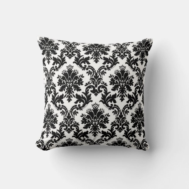 Black and White Damask Throw Pillow (Front)