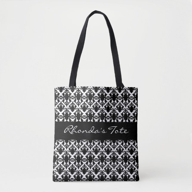 Black and White Damask Tote Bag (Front)