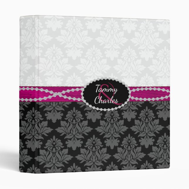 Black and White Damask Wedding Album Binder (Front/Spine)