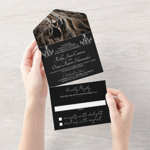 Black and White Damask Wedding All In One Invitation
