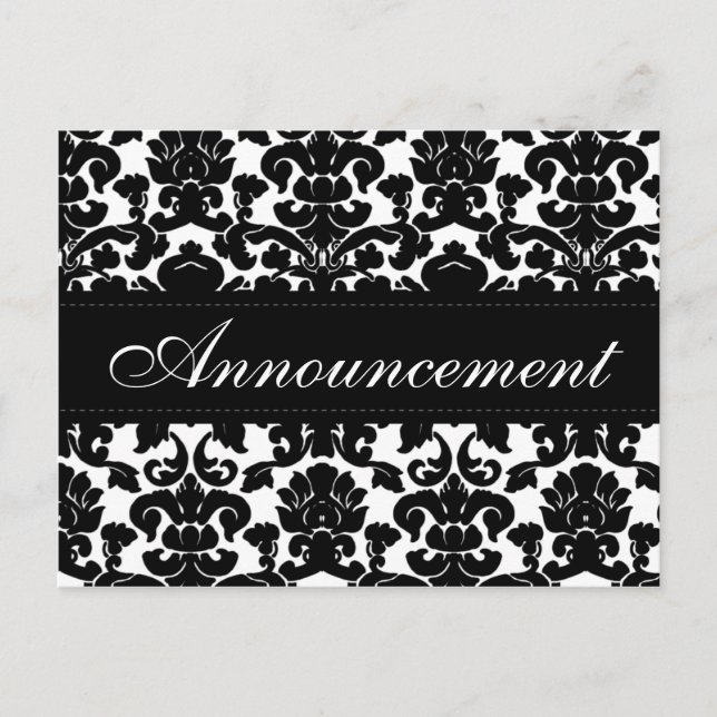 Black and White Damask Wedding Cancellation Card (Front)