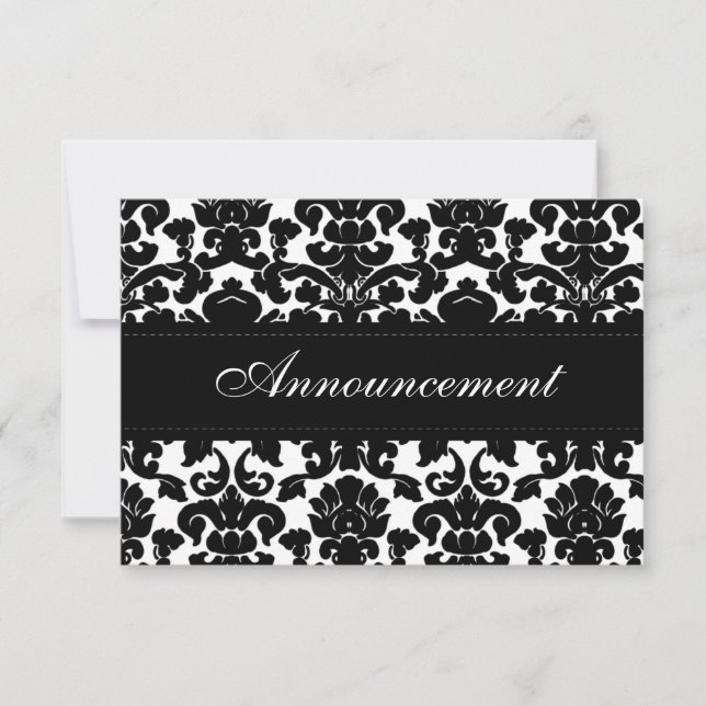 Black and White Damask Wedding Cancellation Card (Front)