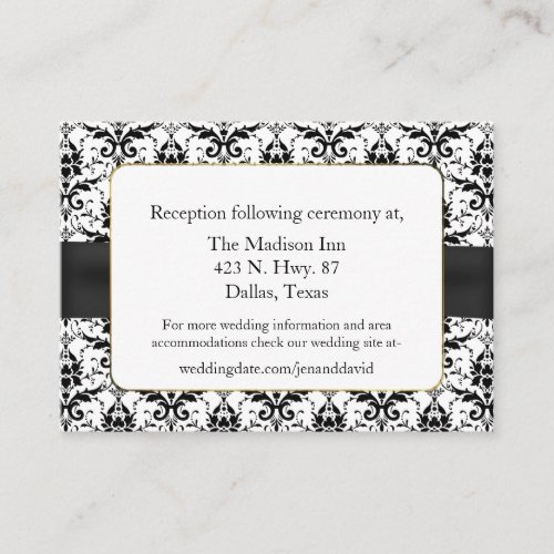 Black and White Damask Wedding Enclosure Card Business Card Templates