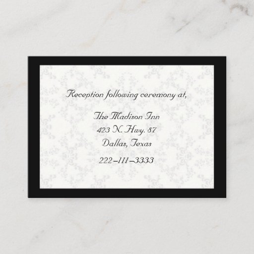 Customizable Black and white damask Wedding enclosure cards Business Card