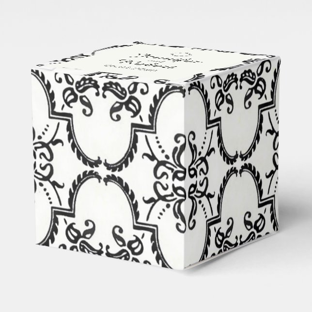 Black and White Damask Wedding Favor Box (Front Side)