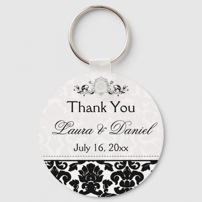 Black and White Damask Wedding Favor Keychain (Front)