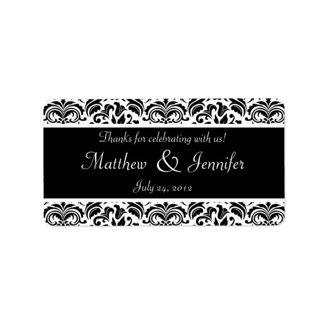 Black and White Damask Wedding Favor Labels (Front)