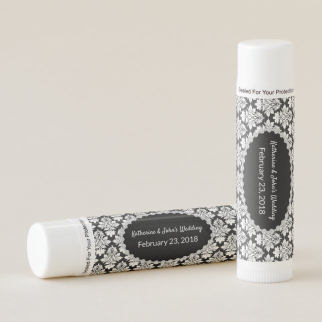 Black and White Damask Wedding Favor Lip Balm (Front)