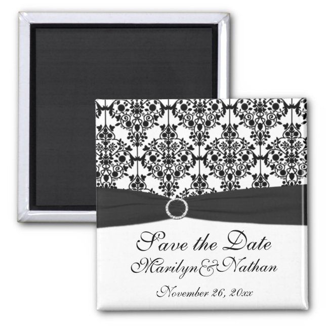 Black and White Damask Wedding Favor Magnet (Front)