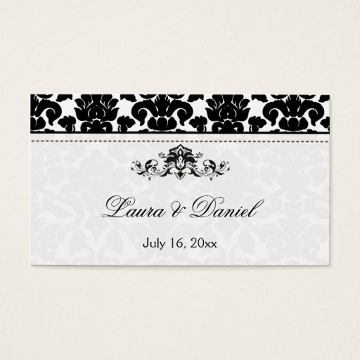 Customizable Black and White Damask Wedding Favor Tag Business Card