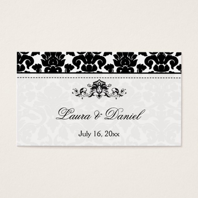 Black and White Damask Wedding Favor Tag (Front)